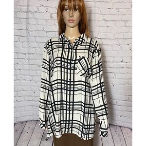 Susan Graver Printed Feather Weave Button Front Shirt Size 20W